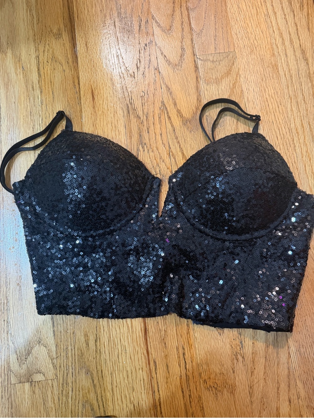Windsor Black Sequin Longline Crop Bralette